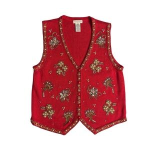 Embroidered Red Vest with Gold Accents